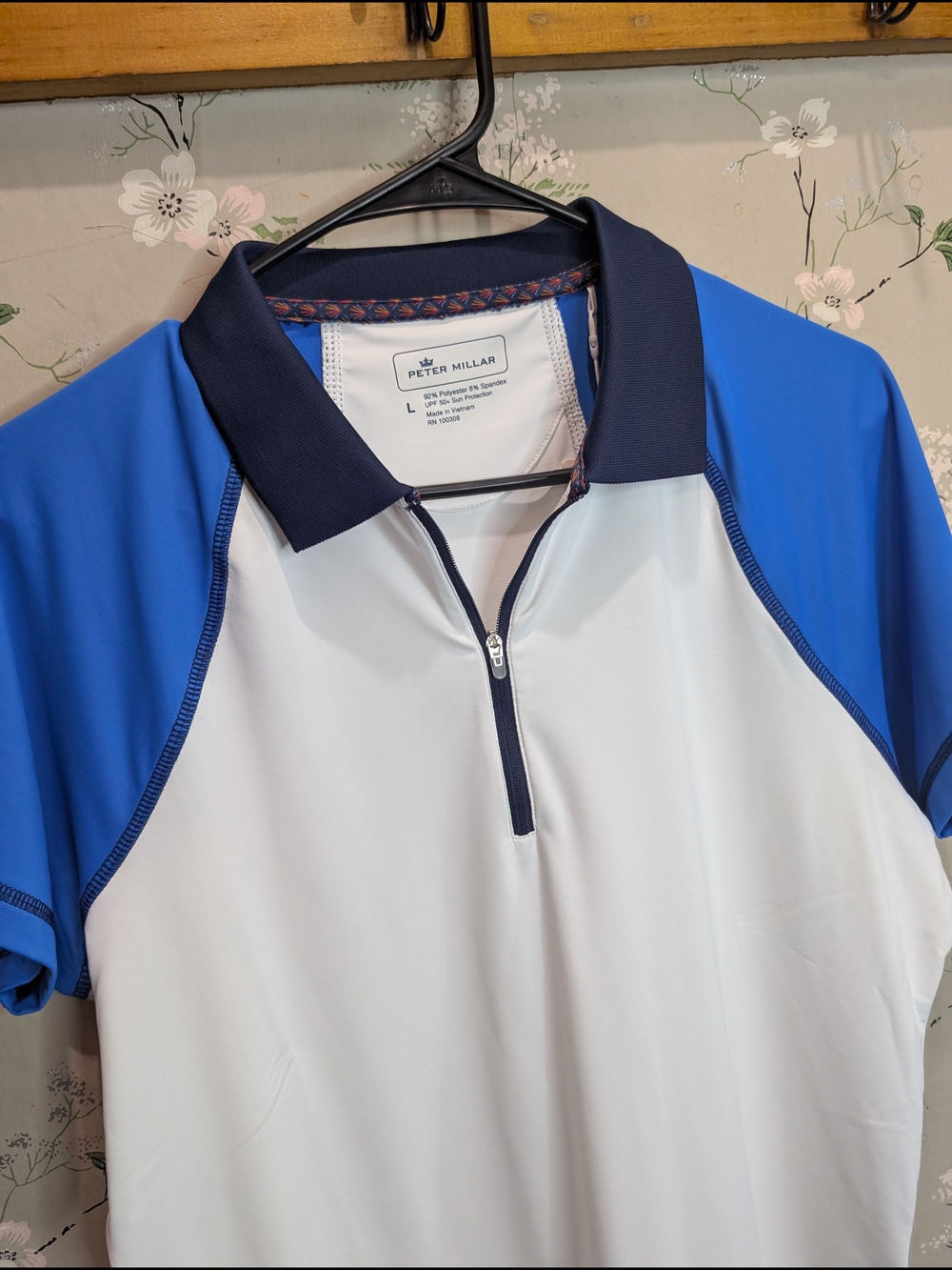 Peter Millar White & Blue Short Sleeve Golf Polo - Picture 3 of 6